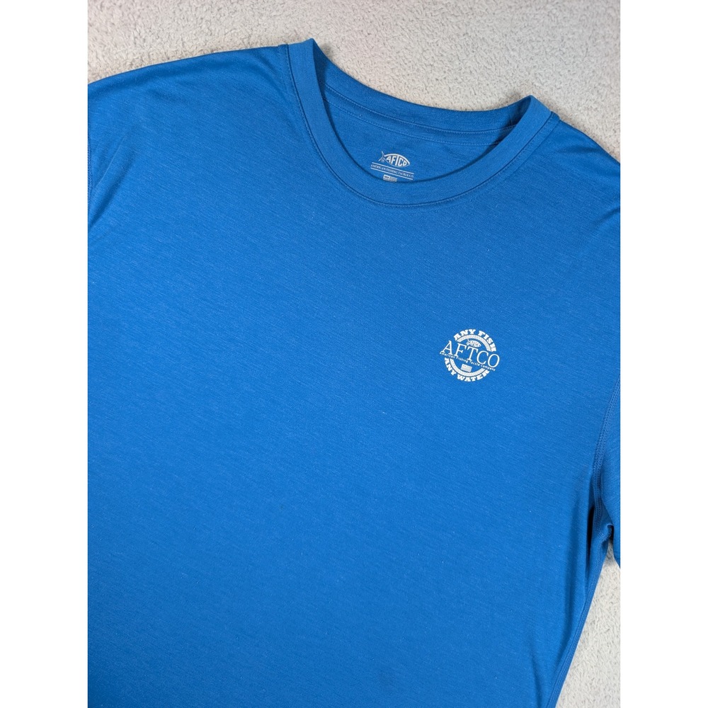 AFTCO Mens XL Blue Any Fish Any Water Short Sleeve Performance Fishing T-Shirt